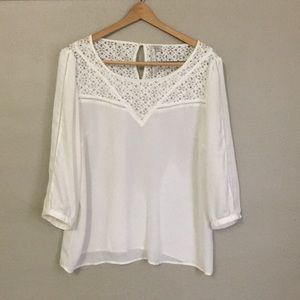 Lauren Conrad Blouse, White Lace Detail, Sz XL